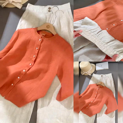 Lässiger, einfarbiger Hosenanzug mit langen Ärmeln