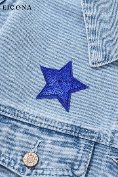 Bluing Sequin Star Flap Pocket Denim Jacket All In Stock Category Shacket clothes Color Blue Craft Sequin EDM Monthly Recomend Fabric Denim Hot picks Occasion Daily Season Fall & Autumn Style Western