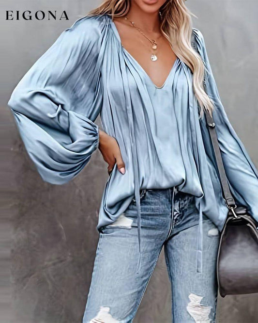 Elegant pleated solid color top blouses & shirts spring summer