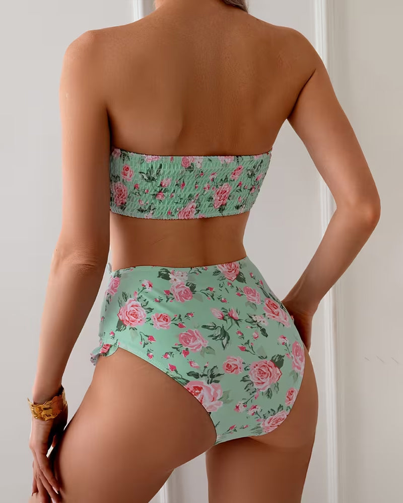 Lace Bandeau Print Bikini