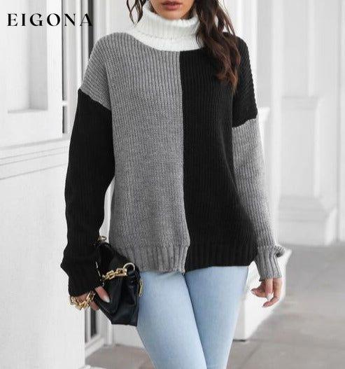 Contrast Turtleneck Long Sleeve Sweater B&S clothes Ship From Overseas