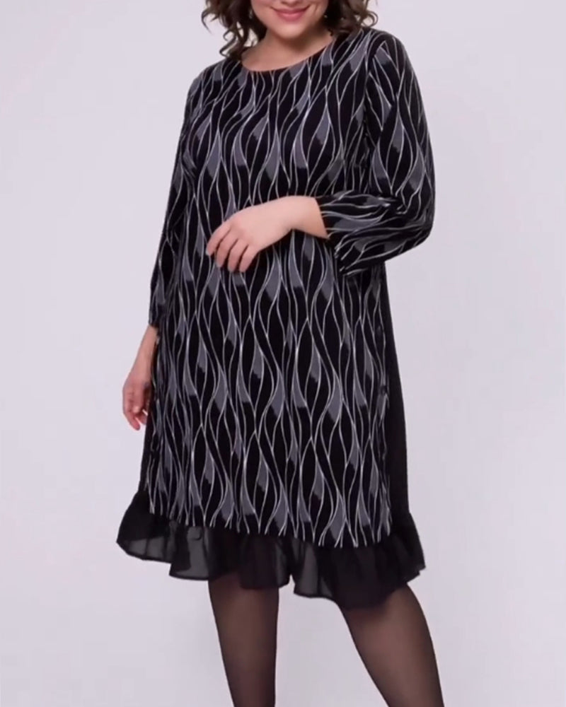 Elegant three-quarter sleeves printed dress 2024 f/w casual dresses spring