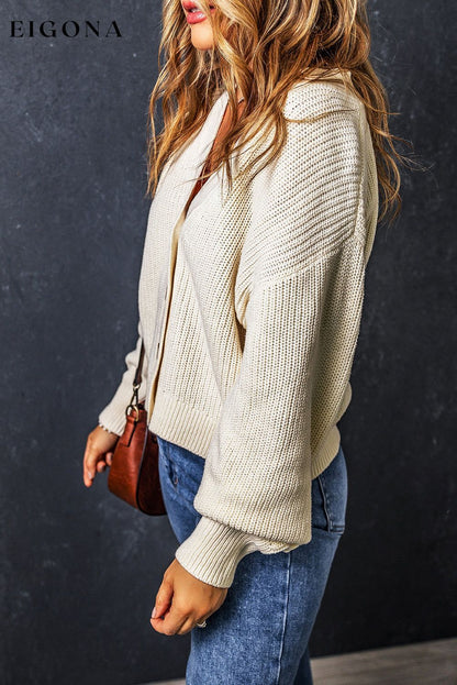 Beige Plain Knitted Buttoned V Neck Cardigan All In Stock cardigan cardigans clothes DL Chic DL Exclusive Occasion Daily Print Solid Color Season Winter Style Casual sweater sweaters Sweatshirt