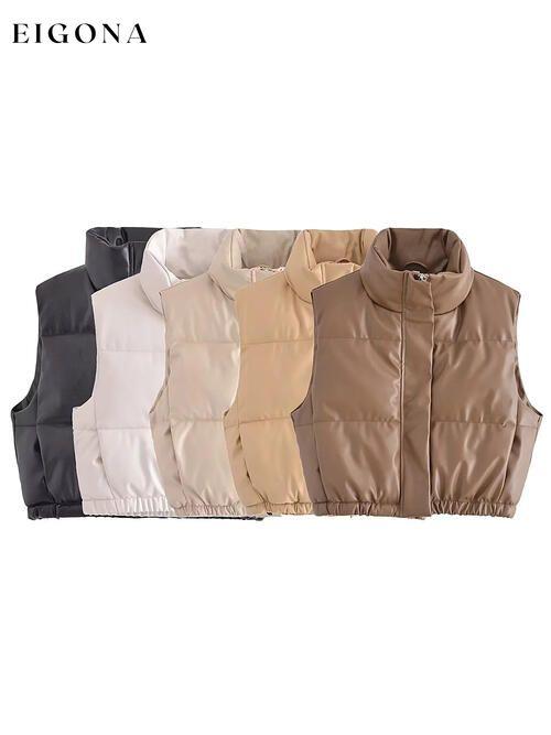 PU Leather Zip Up Drawstring Vest clothes K&BZ Ship From Overseas