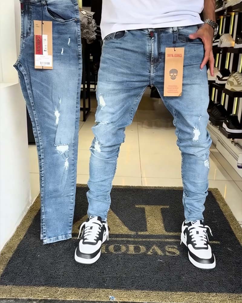 Distressed Slim-Fit Tapered Jeans