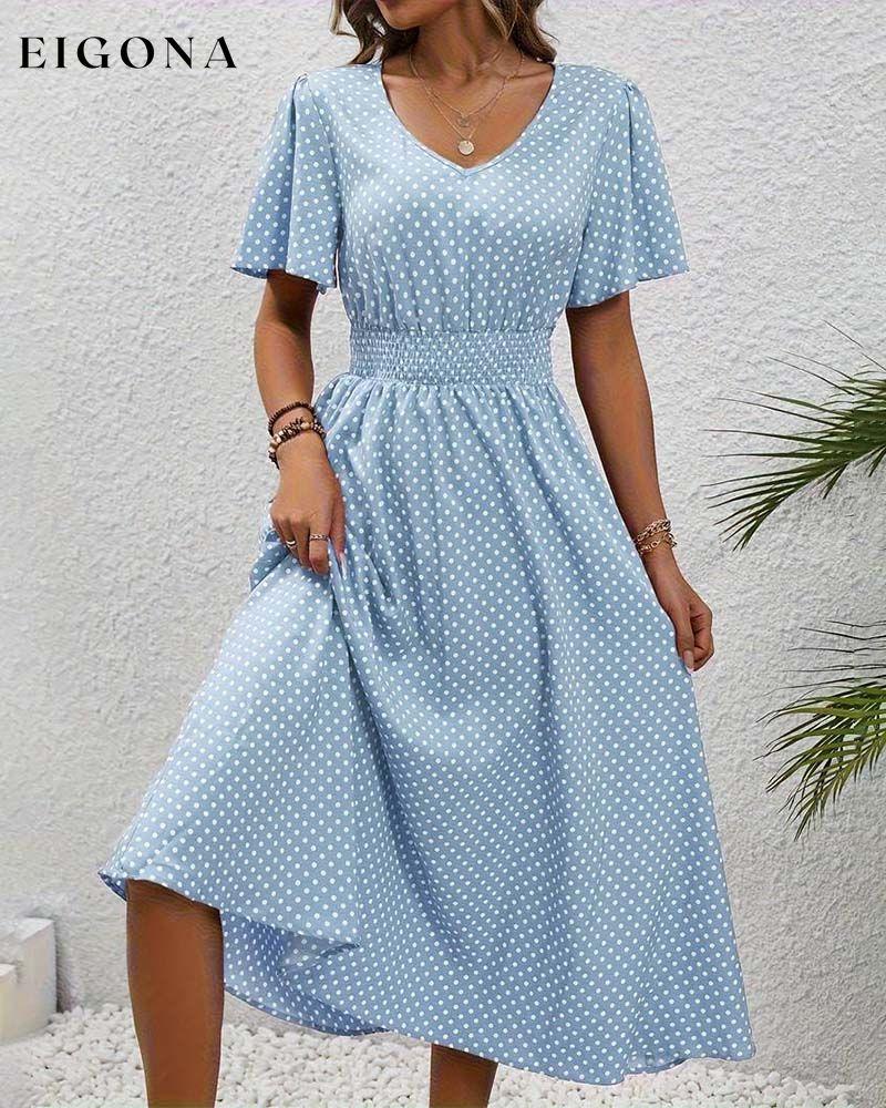 Elegant polka dot print butterfly sleeve waist dress casual dresses spring summer