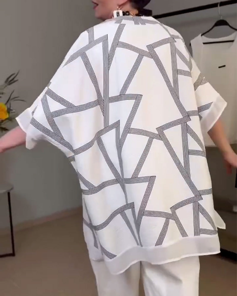 Lässiger Mantel mit Fledermausärmeln und Print