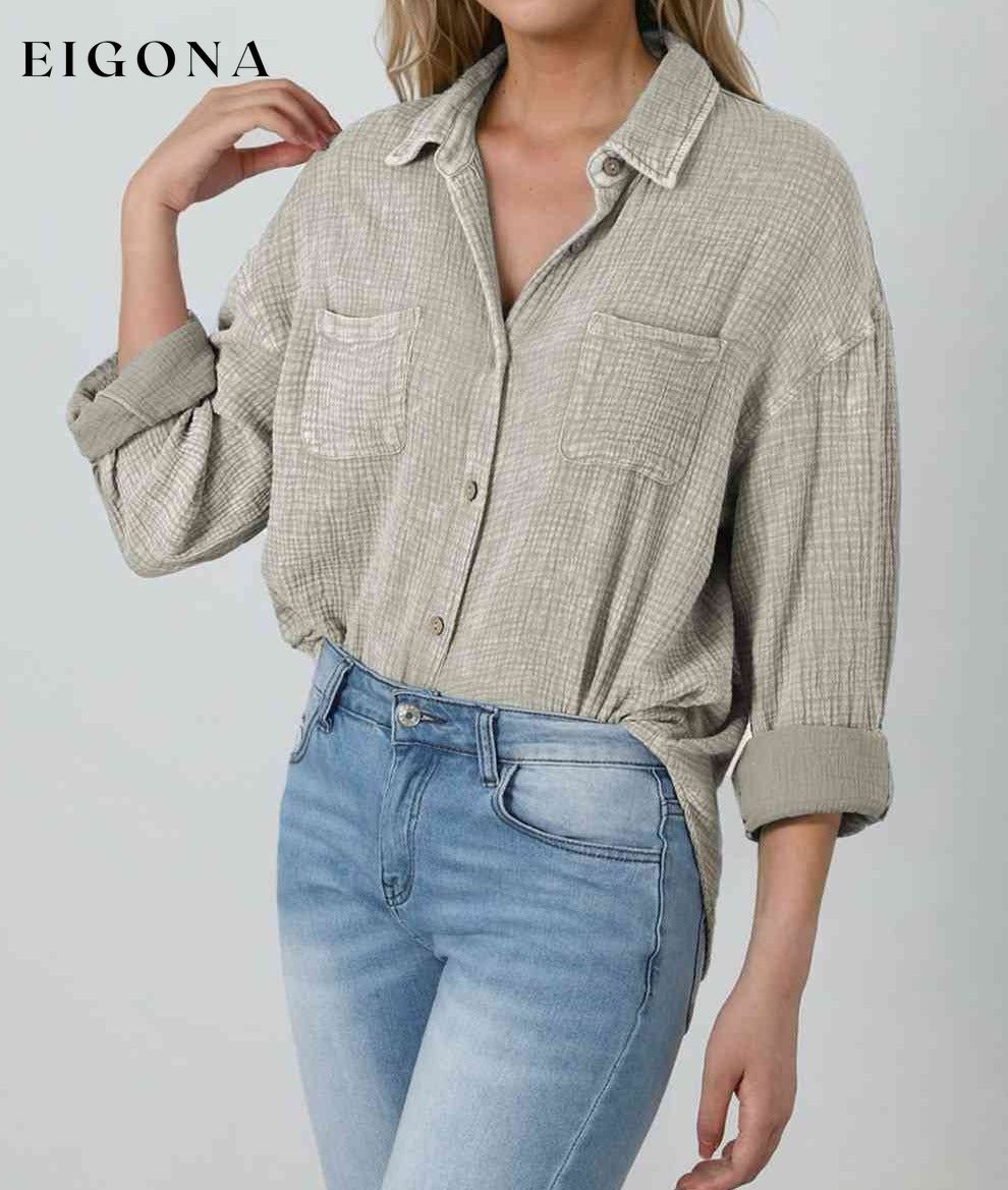 Textured Button Down Shirt button down shirt clothes Ship From Overseas shirt SYNZ top