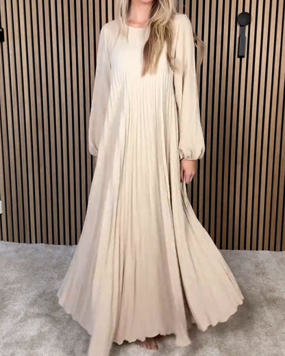 Elegant Puff Sleeve Pleated Dress