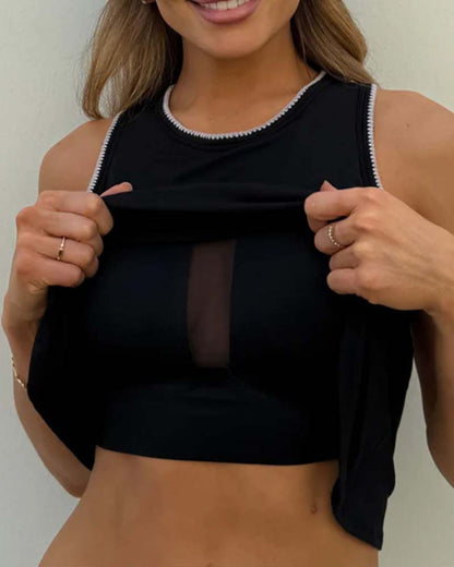 Built In Bra Sleeveless Color Block Fitted Vest