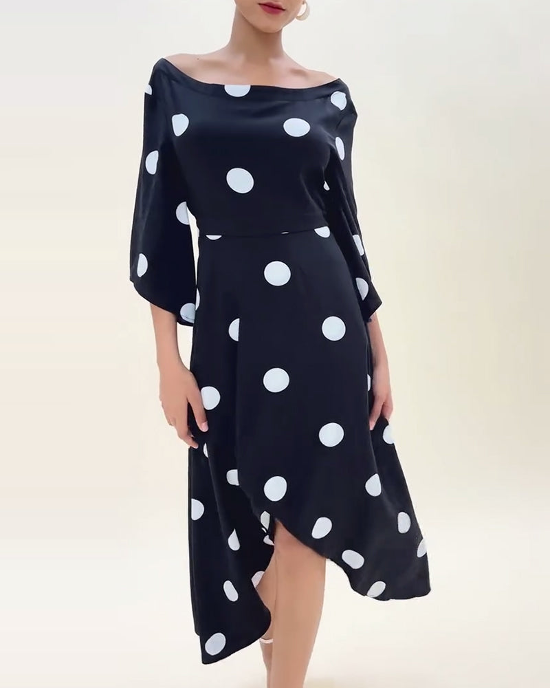 Polka dot print off-shoulder three-quarter sleeves dress casual dresses spring summer