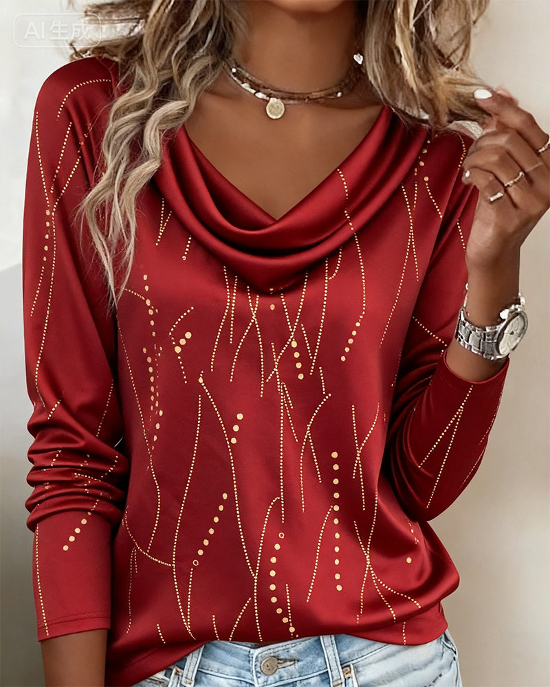 Cowl Neck Fashion Printed Top