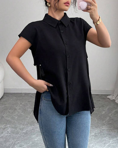 Chiffonbluse mit Perlenbesatz und Plissee