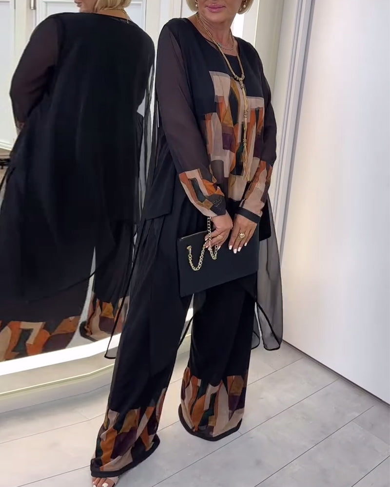 Abito a gamba larga stampato a maniche lunghe Temperamento