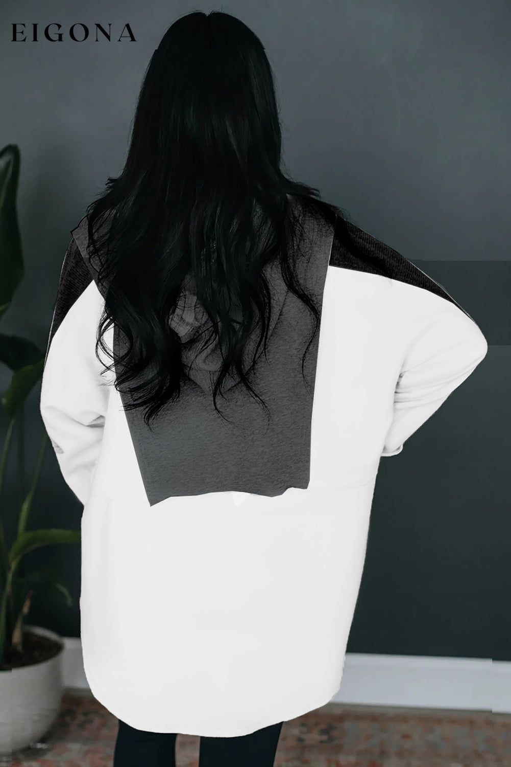 Black Color Block Exposed Seam Buttoned Neckline Hoodie Best Sellers clothes long sleeve shirt long sleeve shirts long sleeve top long sleeve tops shirt shirts top tops