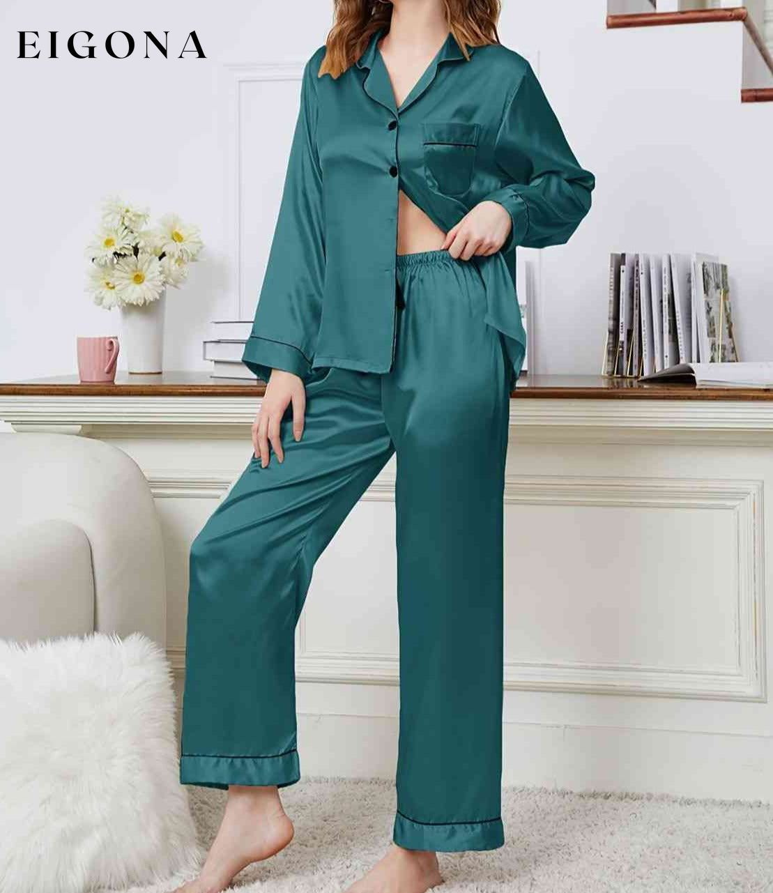 Lapel Collar Long Sleeve Top and Pants Pajama Set clothes Daniel.L lounge wear loungewear pajamas Ship From Overseas