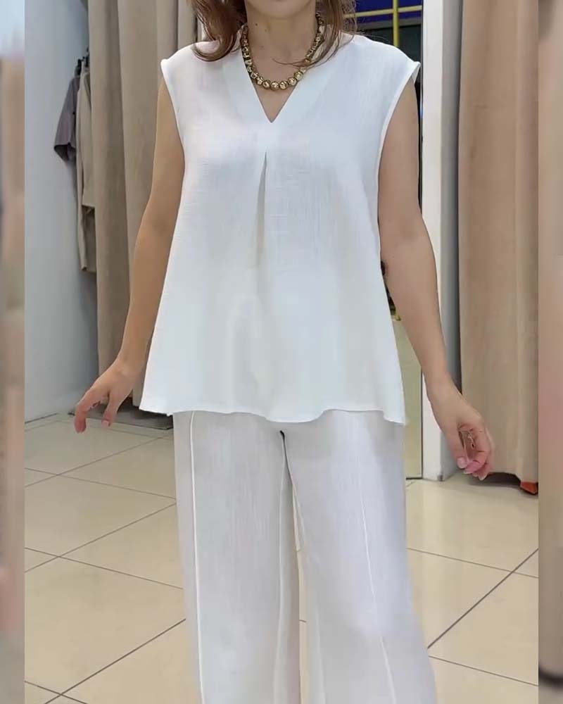 V-Neck Solid Color Casual Tank Top