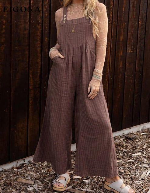 Texture Buttoned Wide Leg Overalls Chestnut clothes Ship From Overseas SYNZ