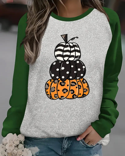 Long sleeve crewneck casual pumpkin print Tee 2024 f/w Sweatshirts thanksgiving