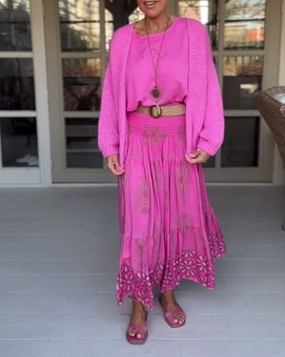 Ensfarget langermet casual cardigan