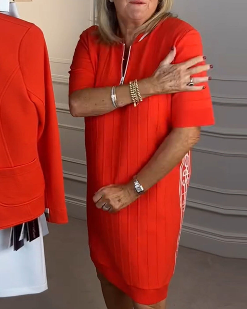 Etuikleid mit halbem Reißverschluss und Kontrastfarbe