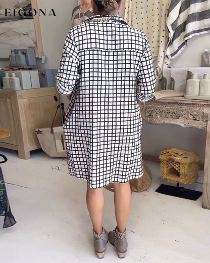 Plaid lapel pocket loose dress casual dresses spring summer