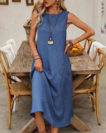 Round Neck Sleeveless Pocket Casual Dress casual dresses spring summer