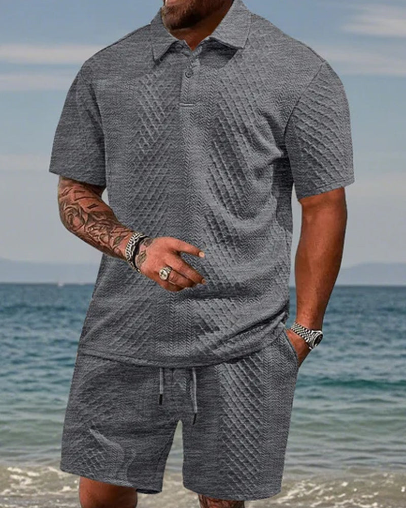 Men's Collared Short-Sleeve 2-Piece Set