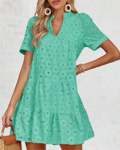 Hollow V-Neck Short-Sleeved Dress