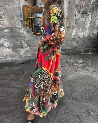 Modisches bedrucktes Button-Down-Hemdkleid