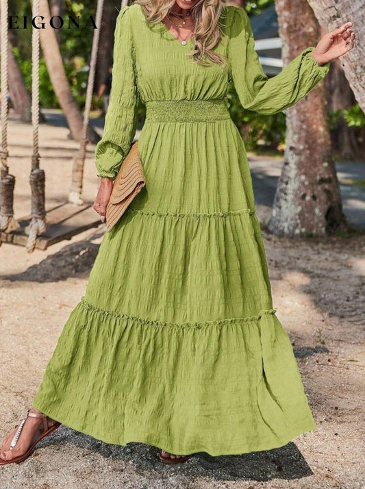 Smocked Waist V-Neck Maxi Dress Mist Green clothes dress dresses G@S long dress maxi dress Ship From Overseas Shipping Delay 09/29/2023 - 10/04/2023