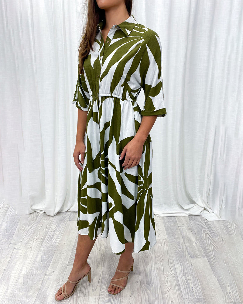 Lapel leaf print casual dress casual dresses summer