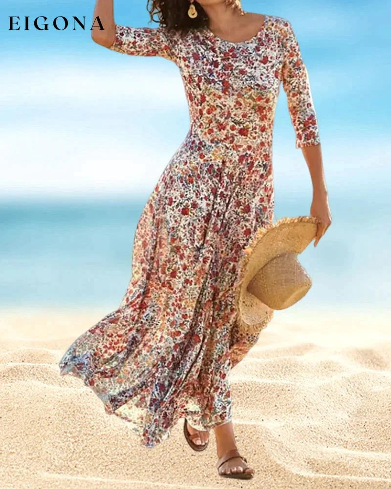 Floral Print Dress with 3/4 Sleeves 23BF Casual Dresses Clothes Dresses