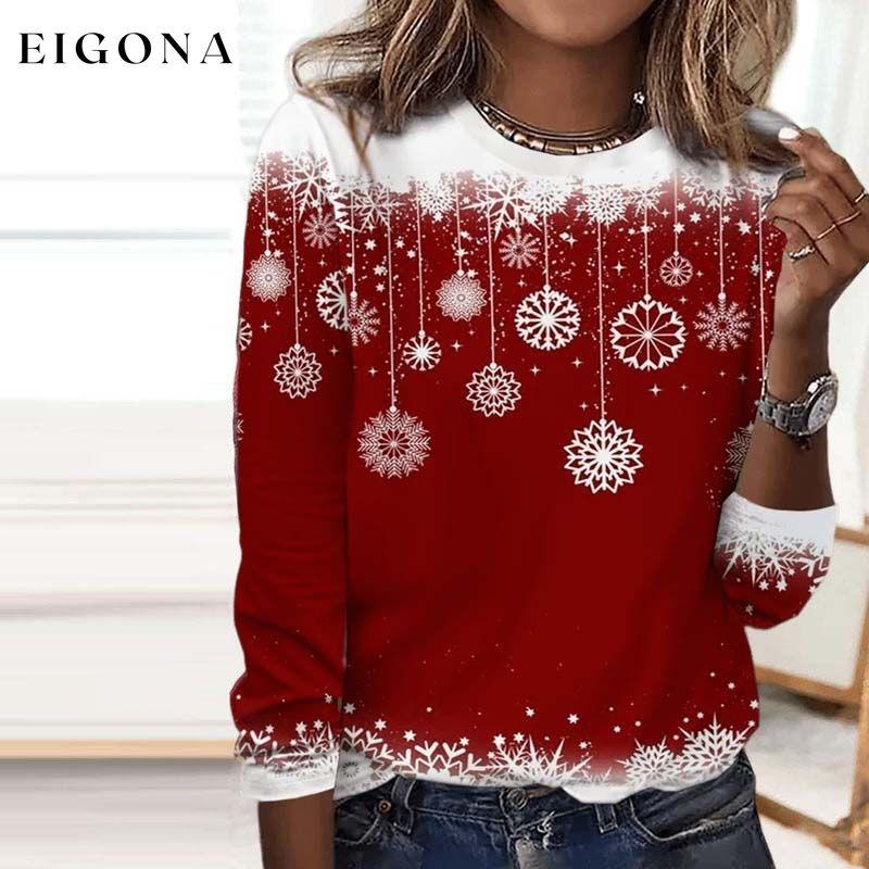 Casual Christmas Print T-Shirt Red 9.99 best Best Sellings clothes Plus Size Sale tops Topseller