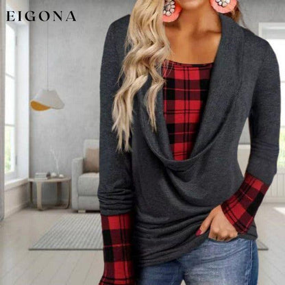 Casual Plaid Patchwork Blouse Red best Best Sellings clothes Plus Size Sale tops Topseller