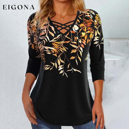 Casual Leaf Print Blouse best Best Sellings clothes Plus Size Sale tops Topseller