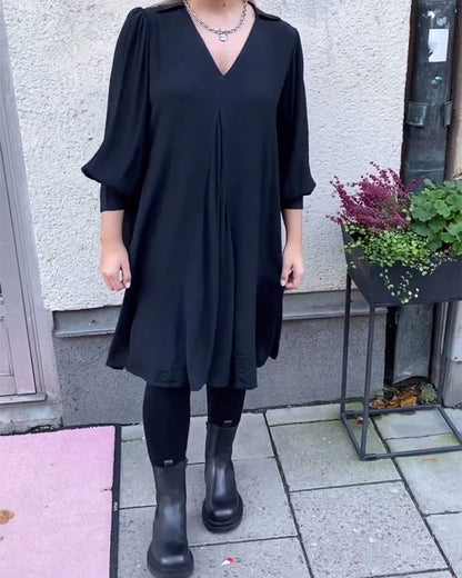 V-Neck Fashionable Lantern Sleeve Dress