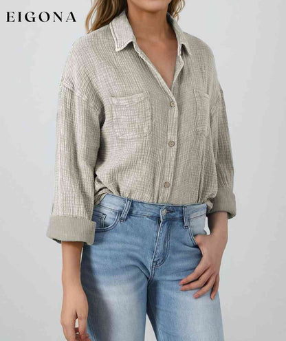 Textured Button Down Shirt button down shirt clothes Ship From Overseas shirt SYNZ top