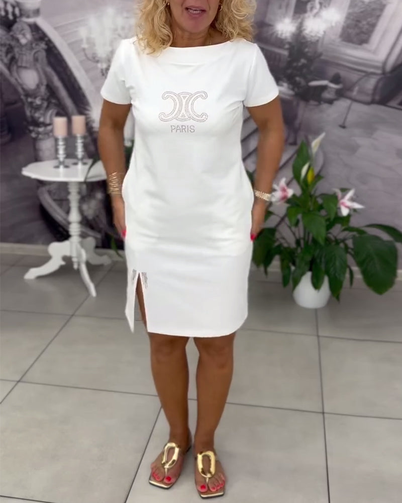 Kleid mit Schlitz und Print