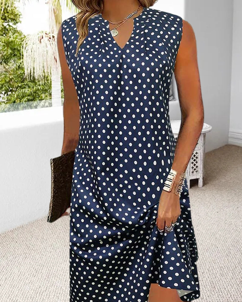 Polka dot print sleeveless elegant dress