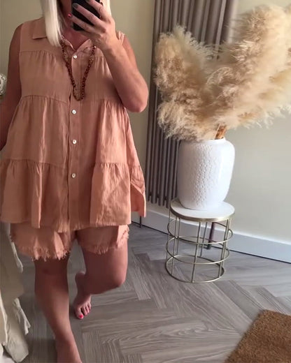 Sleeveless Lapel Button-Down Casual Shorts Suit