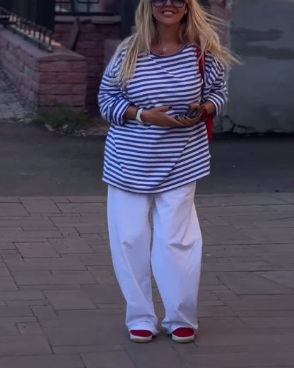 Lässiges gestreiftes Langarm-Top