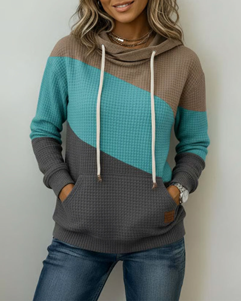 Long-Sleeved Color-Blocked Hoodie