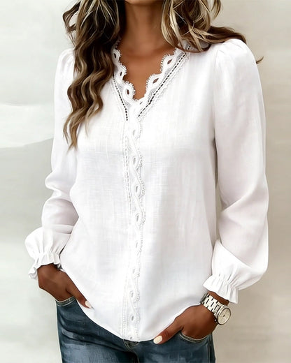 Fashionable Lace Patchwork V-Neck Top