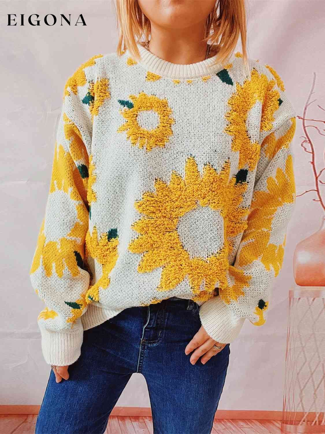Sunflower Dropped Shoulder Long Sleeve Sweater Banana Yellow clothes S.X Ship From Overseas