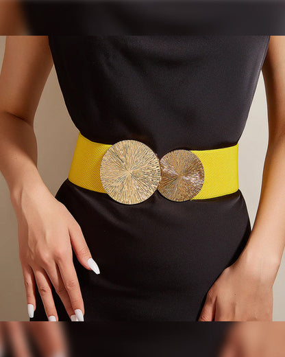 Dames Vintage Elastische Riem Met Gouden Gesp