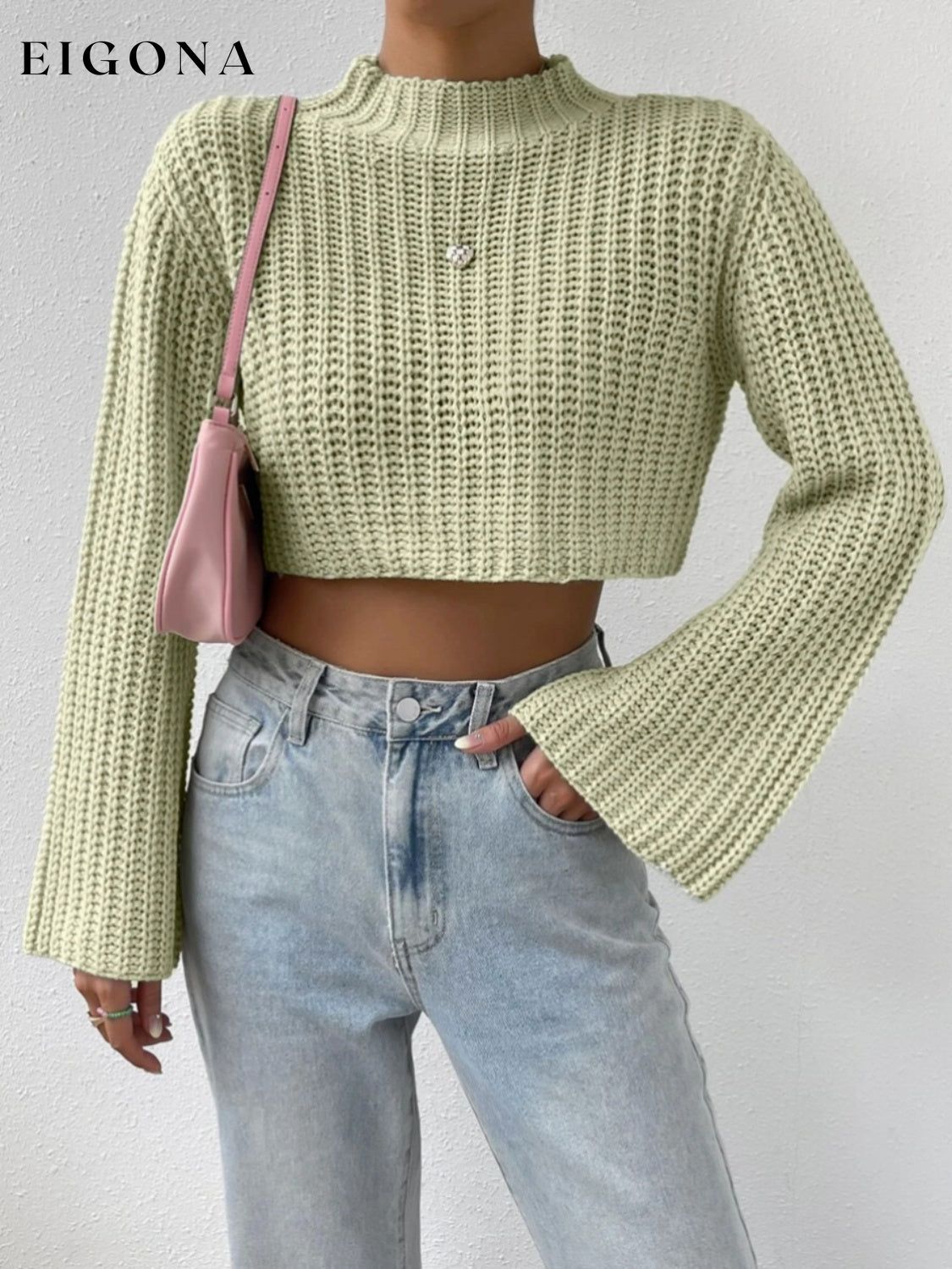 Mock Neck Long Sleeve Cropped Sweater C.J@MZ clothes crop top crop tops cropped cropped sweater cropped top croptop long sleeves Ship From Overseas shirt shirts sweater sweaters top tops turtleneck sweater