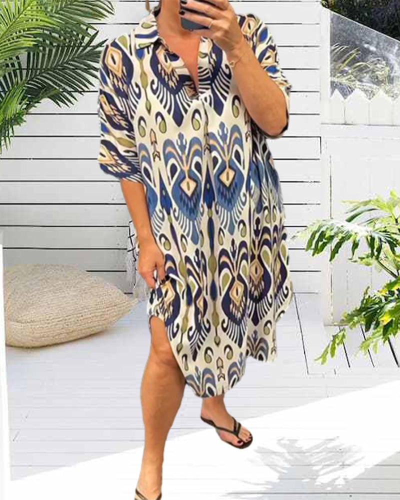 Lapel loose paisley dress casual dresses summer