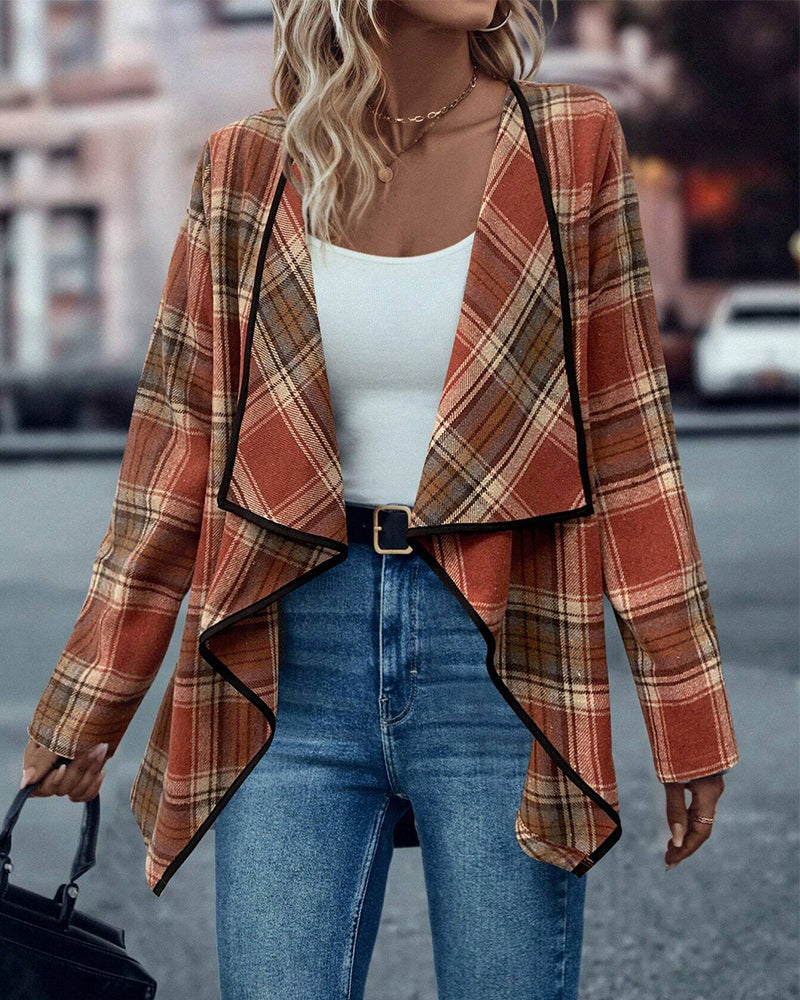 Fashionable plaid contrast color long sleeve coat 2024 f/w coats