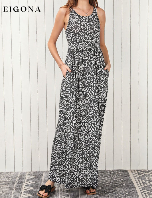 Leopard Round Neck Sleeveless Casual Maxi Dress Charcoal casual dress casual dresses clothes dress dresses maxi dress Ship From Overseas SYNZ